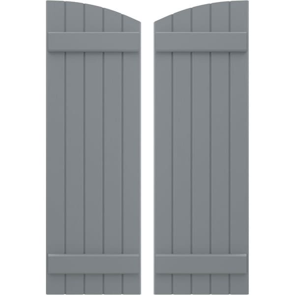 Ekena Millwork Americraft 5-Board (2 Batten) Wood Joined Board-n-Batten Shutters w/Ellipt Top, ARW101BE518X77CHH, PR ARW101BE518X77CHH - main
